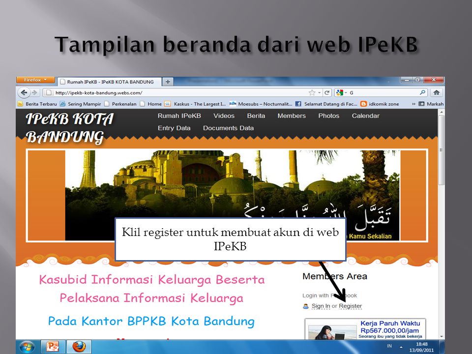 Klil register untuk membuat akun di web IPeKB