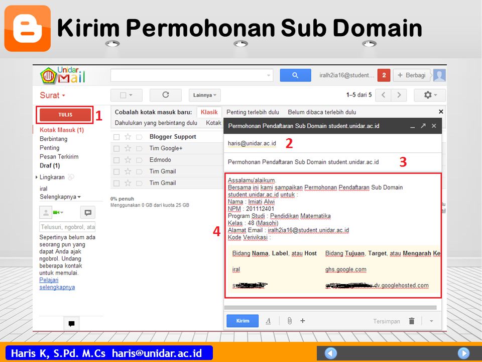 Haris K, S.Pd. M.Cs Kirim Permohonan Sub Domain