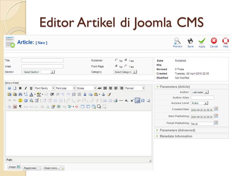 Editor Artikel di Joomla CMS