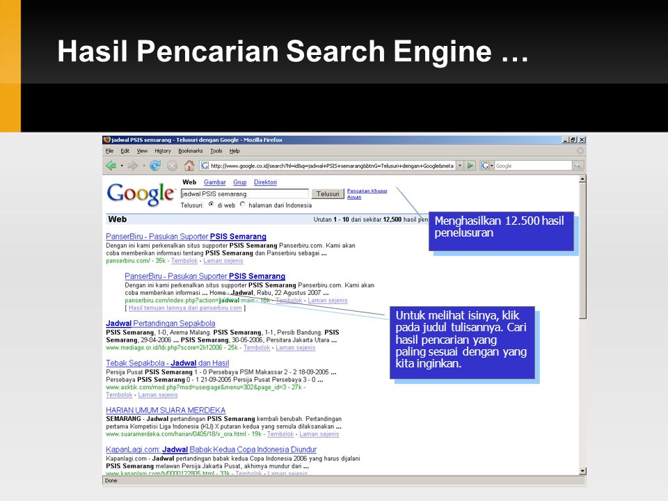 Hasil Pencarian Search Engine … Menghasilkan hasil penelusuran Untuk melihat isinya, klik pada judul tulisannya.