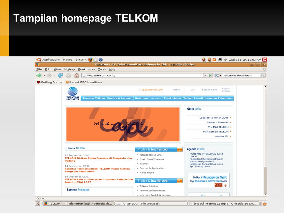 Tampilan homepage TELKOM