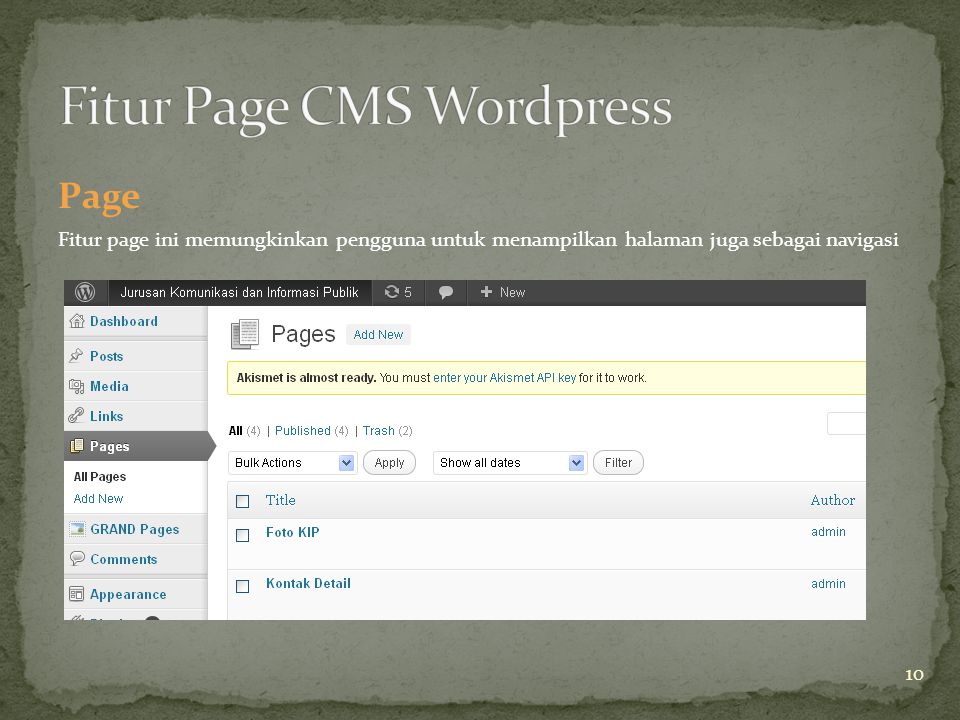 Page Fitur page ini memungkinkan pengguna untuk menampilkan halaman juga sebagai navigasi 10