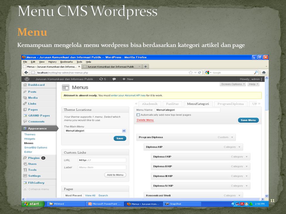 Menu Kemampuan mengelola menu wordpress bisa berdasarkan kategori artikel dan page 11