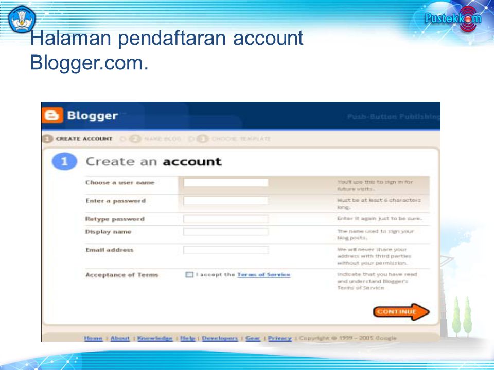 Halaman pendaftaran account Blogger.com.