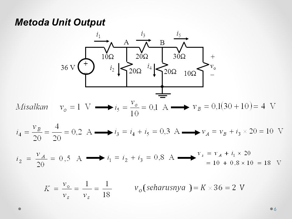 6 Metoda Unit Output 10  36 V ++ 20  30  20  10  20  i1i1 i3i3 i5i5 i2i2 i4i4 +vo+vo A B