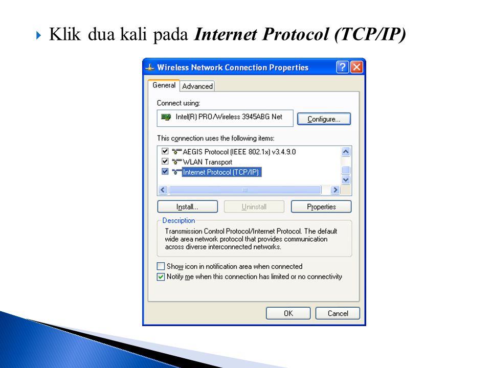  Klik dua kali pada Internet Protocol (TCP/IP)