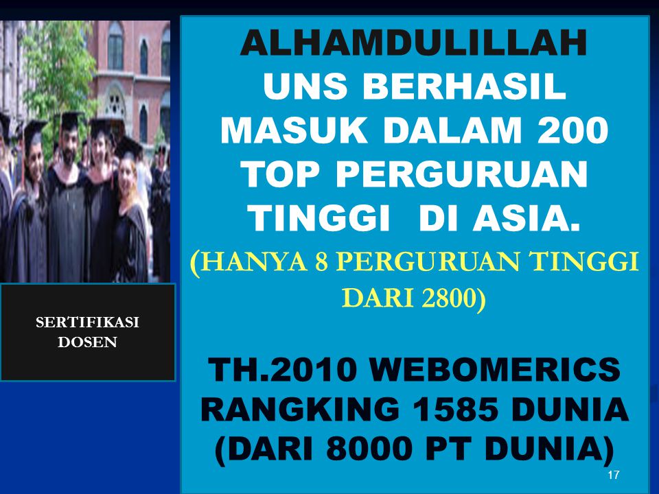 ALHAMDULILLAH UNS BERHASIL MASUK DALAM 200 TOP PERGURUAN TINGGI DI ASIA.