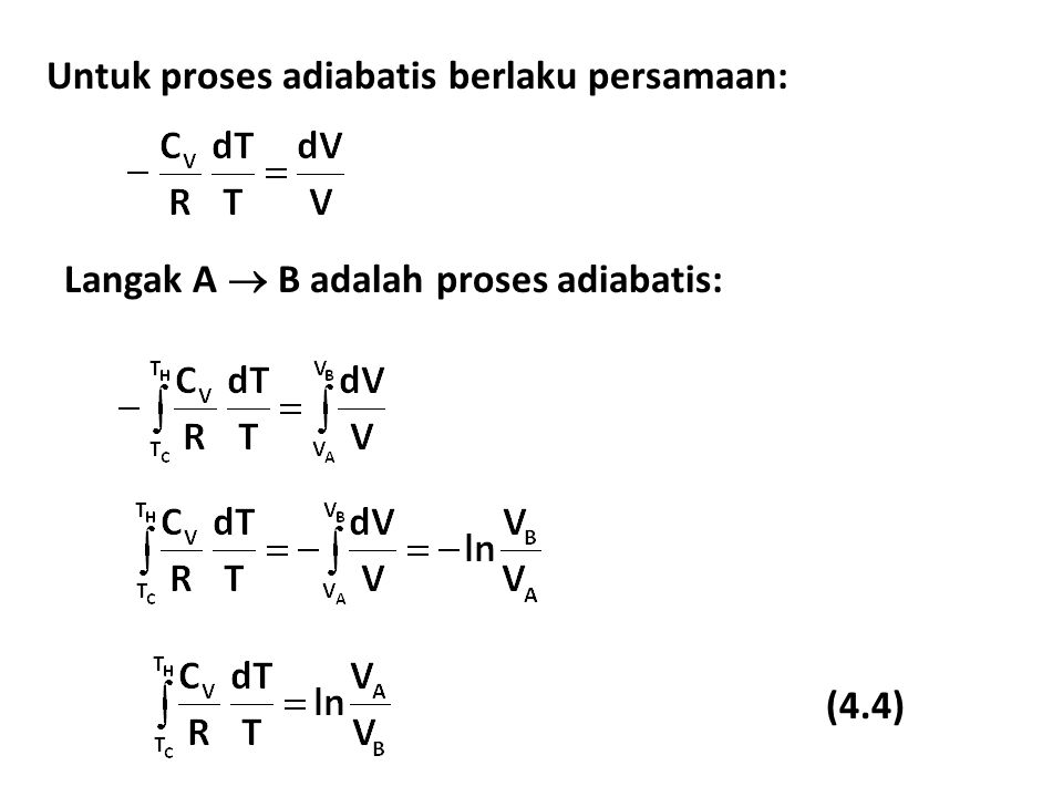 Untuk proses adiabatis berlaku persamaan: Langak A  B adalah proses adiabatis: (4.4)