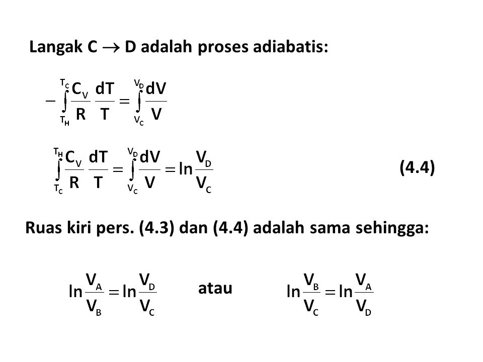 Langak C  D adalah proses adiabatis: (4.4) Ruas kiri pers.