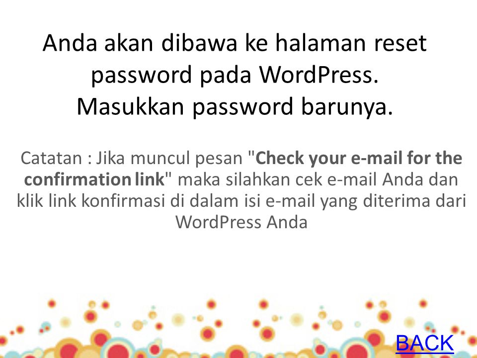Anda akan dibawa ke halaman reset password pada WordPress.