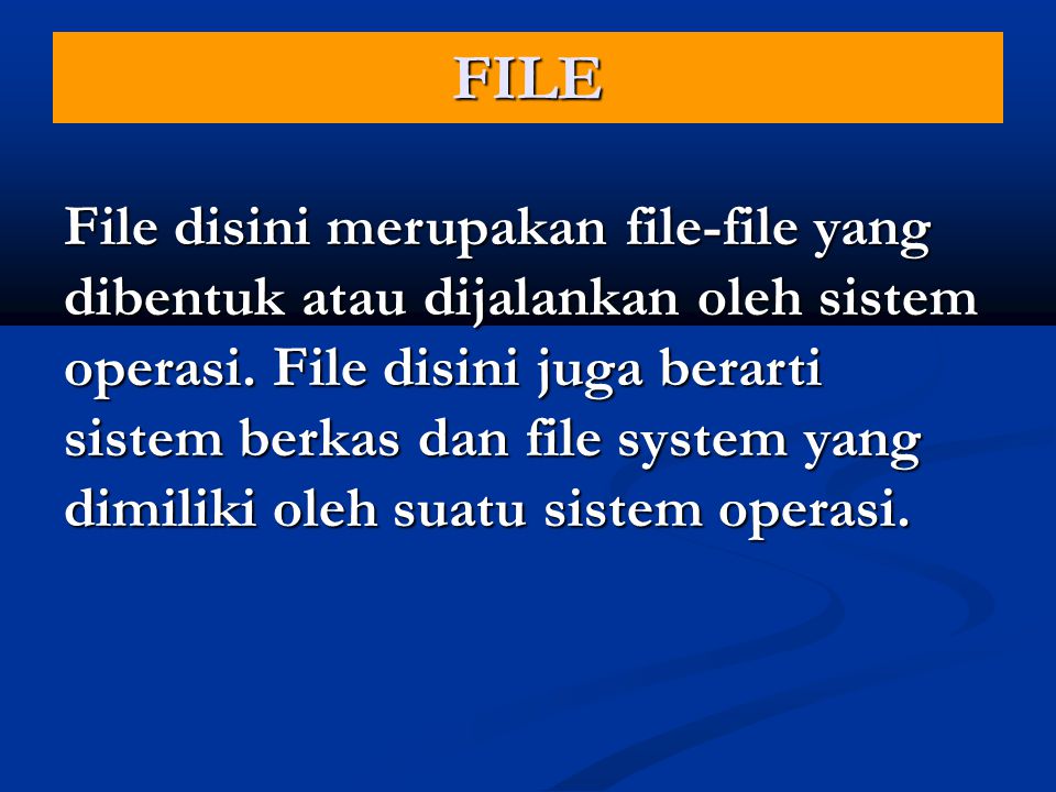 FILE File disini merupakan file-file yang dibentuk atau dijalankan oleh sistem operasi.