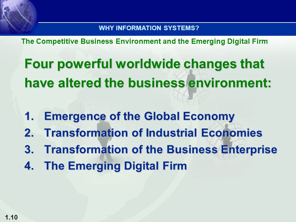 1.10 The Competitive Business Environment and the Emerging Digital Firm WHY INFORMATION SYSTEMS.