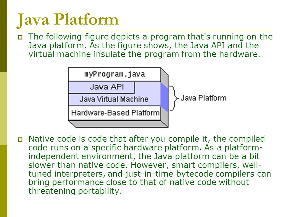 Java Platform  The following figure depicts a program that s running on the Java platform.