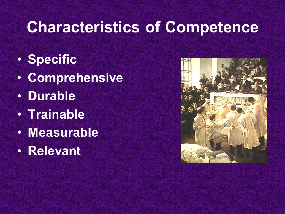 Characteristics of Competence Specific Comprehensive Durable Trainable Measurable Relevant