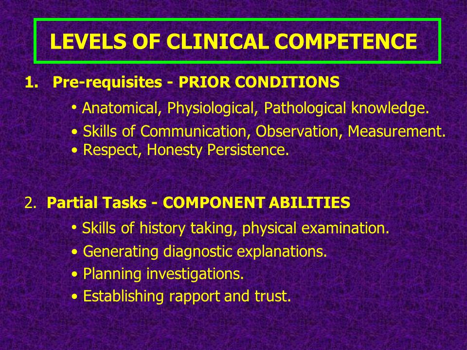 LEVELS OF CLINICAL COMPETENCE 1.