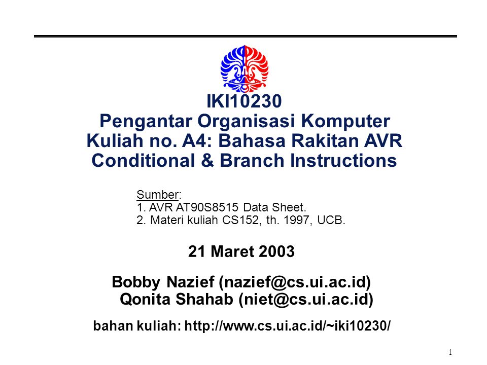 1 IKI10230 Pengantar Organisasi Komputer Kuliah no.