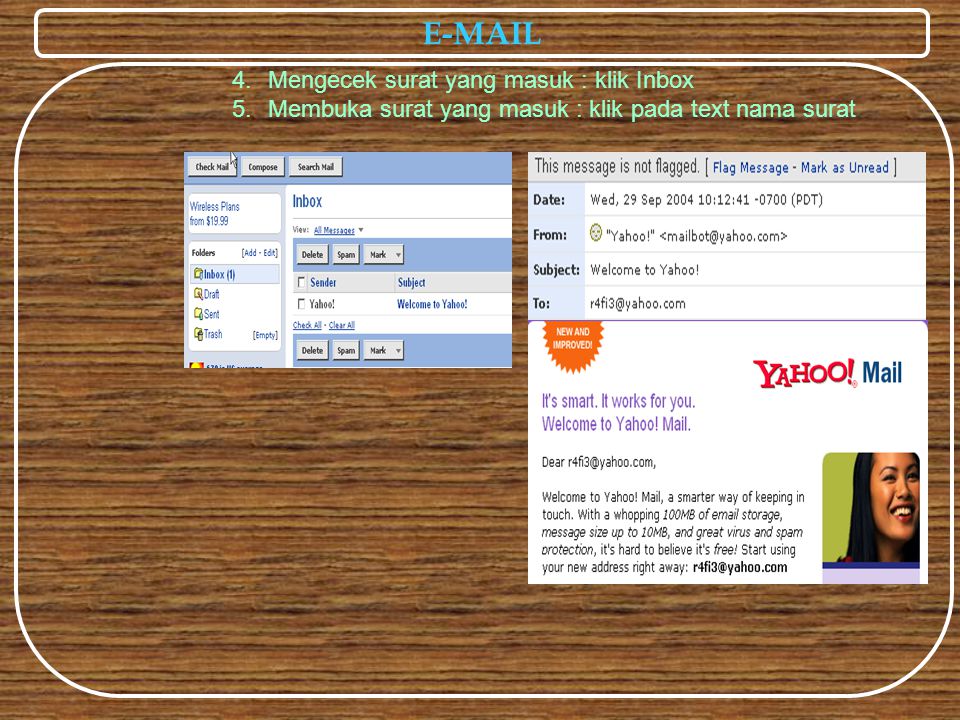 4.Mengecek surat yang masuk : klik Inbox 5.Membuka surat yang masuk : klik pada text nama surat