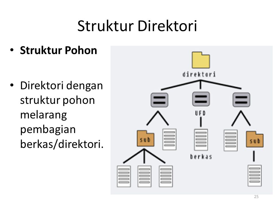 Struktur Direktori Struktur Pohon Direktori dengan struktur pohon melarang pembagian berkas/direktori.
