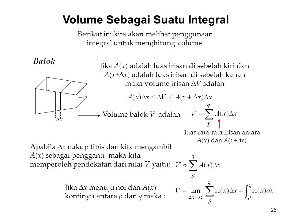 Berikut ini kita akan melihat penggunaan integral untuk menghitung volume.
