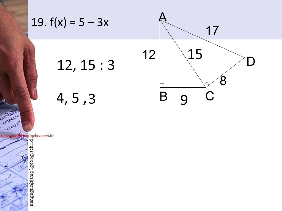 19. f(x) = 5 – 3x D A C B , 15 : , 5, 3 9