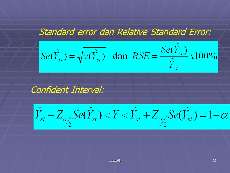 praze0620 Standard error dan Relative Standard Error: Confident Interval: