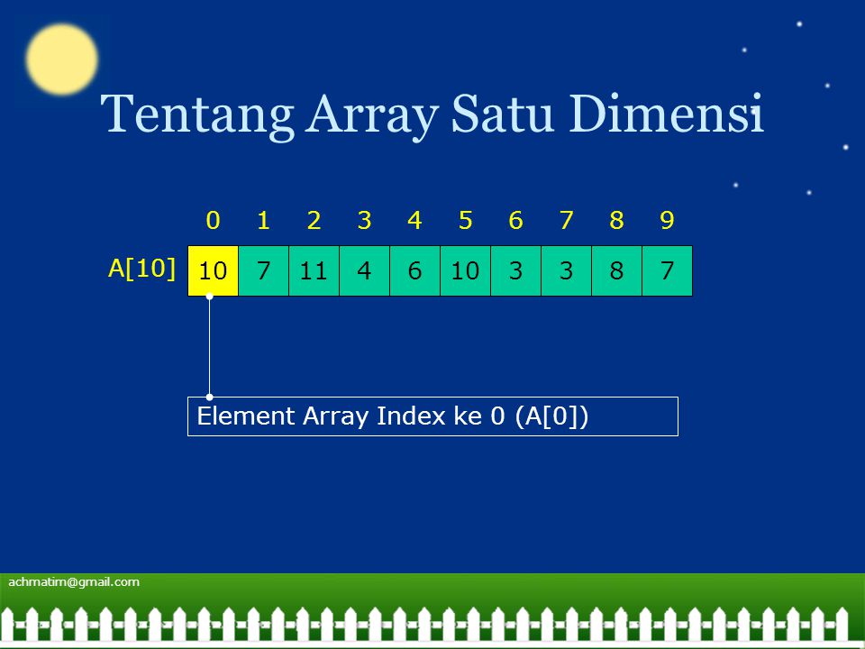 Tentang Array Satu Dimensi A[10] Element Array Index ke 0 (A[0])