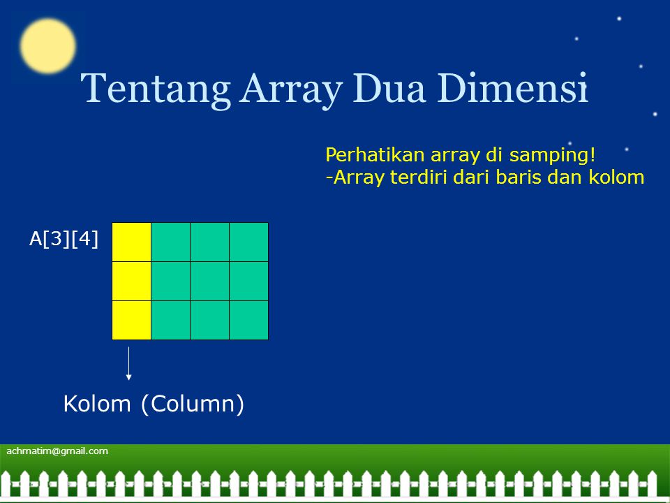 Tentang Array Dua Dimensi A[3][4] Kolom (Column) Perhatikan array di samping.