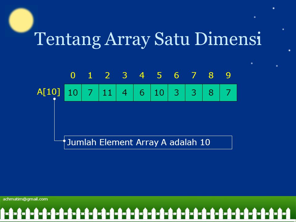 Tentang Array Satu Dimensi A[10] Jumlah Element Array A adalah 10