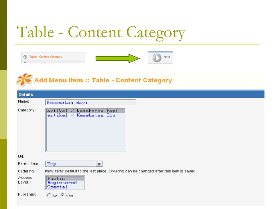 Table - Content Category
