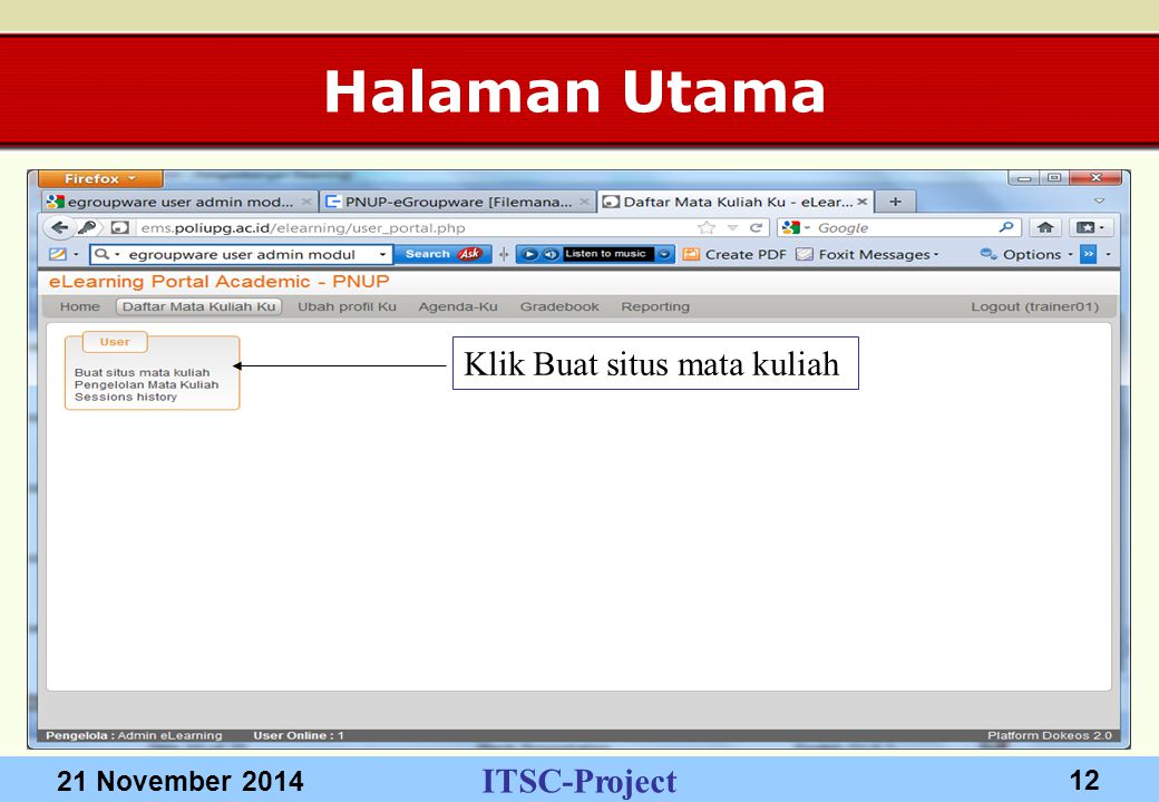 ITSC-Project 21 November Halaman Utama Klik Buat situs mata kuliah