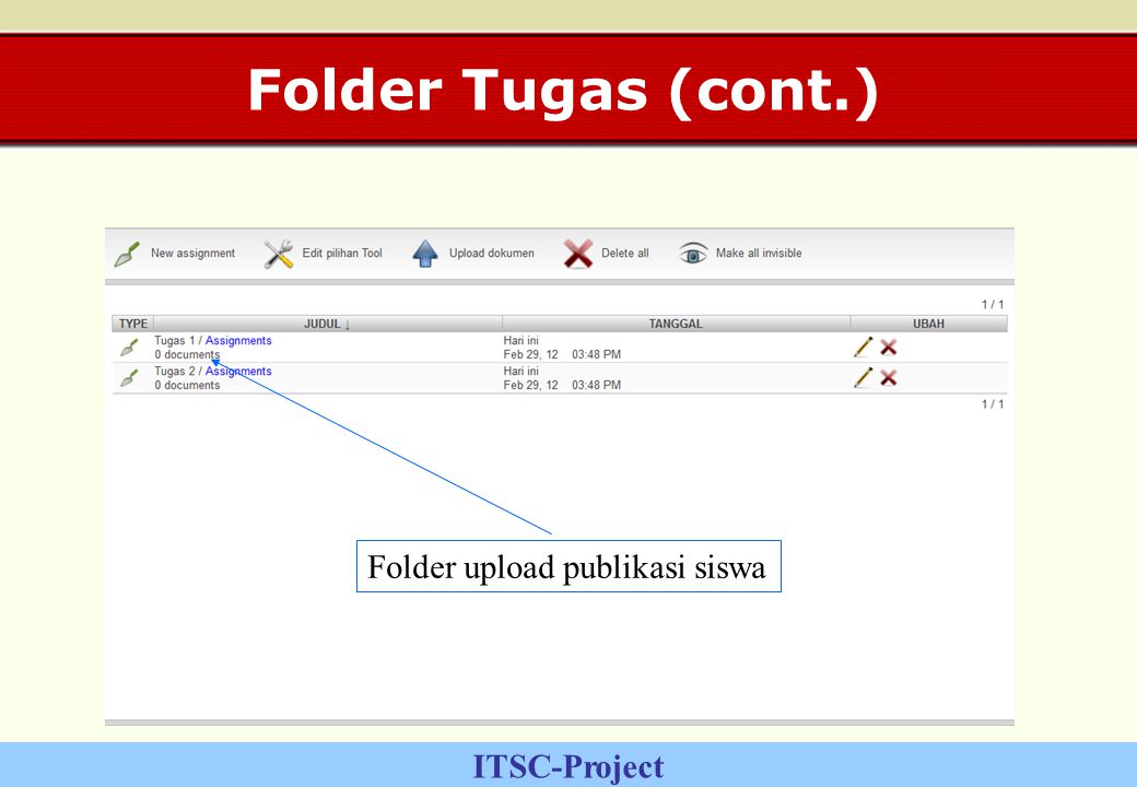 ITSC-Project Folder Tugas (cont.) Folder upload publikasi siswa