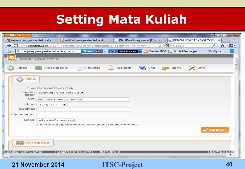 ITSC-Project 21 November Setting Mata Kuliah