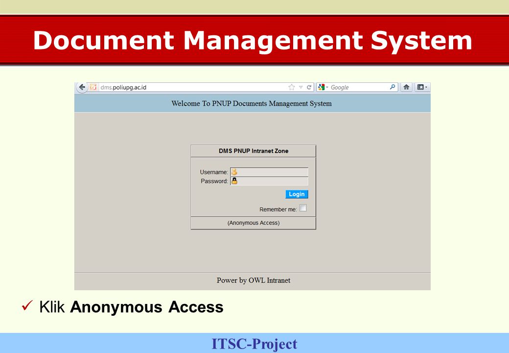 ITSC-Project Document Management System Klik Anonymous Access