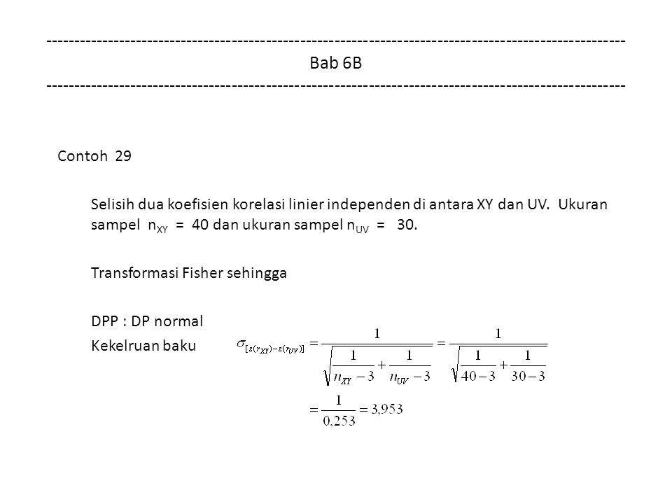 Bab 6B Contoh 29 Selisih dua koefisien korelasi linier independen di antara XY dan UV.
