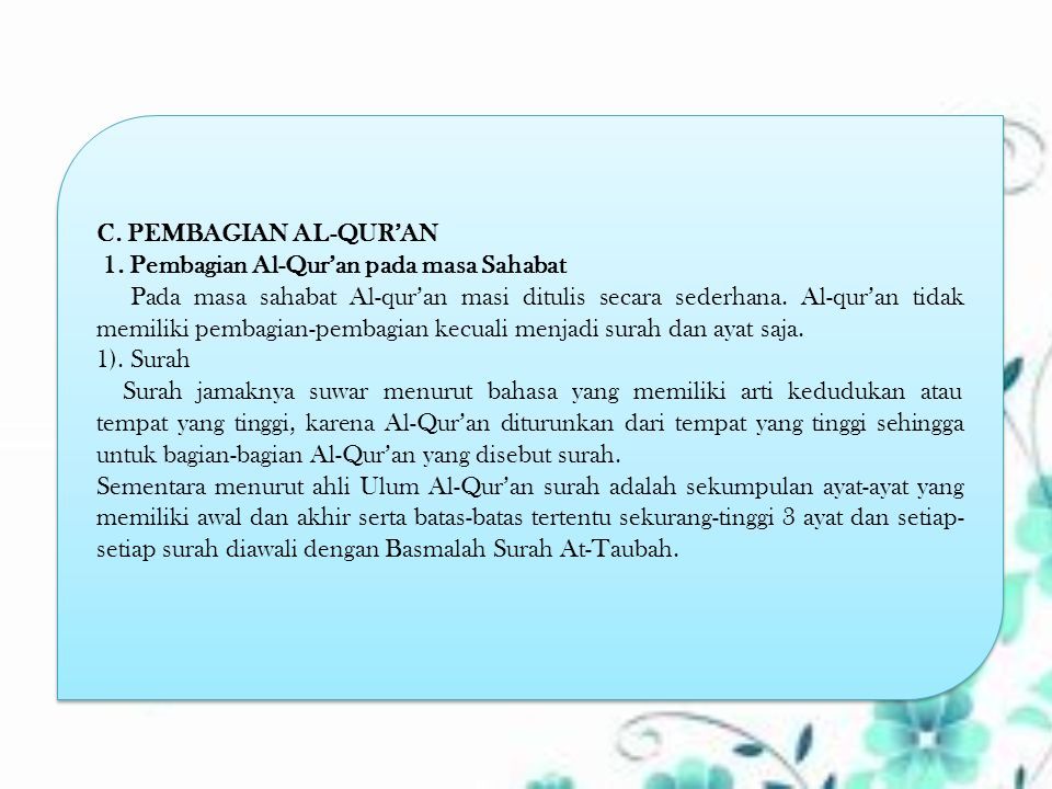 Inilah Pembagian Surah Dalam Al Quran 